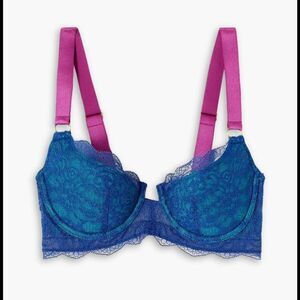 Dora Larsen Lace Rae Balconette Bra‎ In Sapphire Blue Sz 36B Sexy Wired Siren